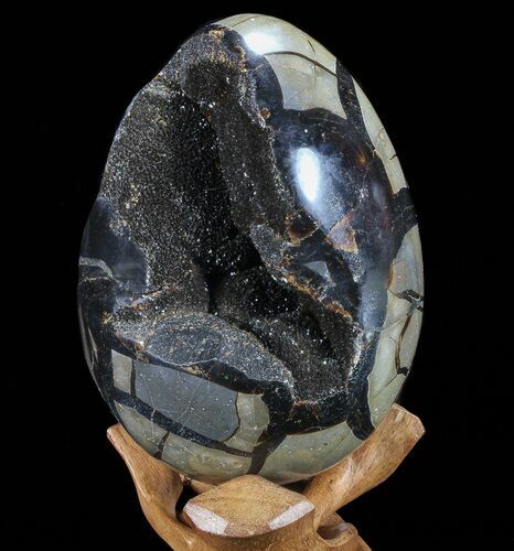 Septarian Dragon Egg Geode - Black Crystals #72072